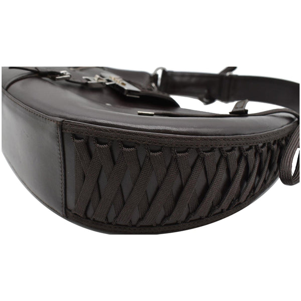 CHRISTIAN DIOR Lace Up Admit It Leather Hobo Bag Dark Brown