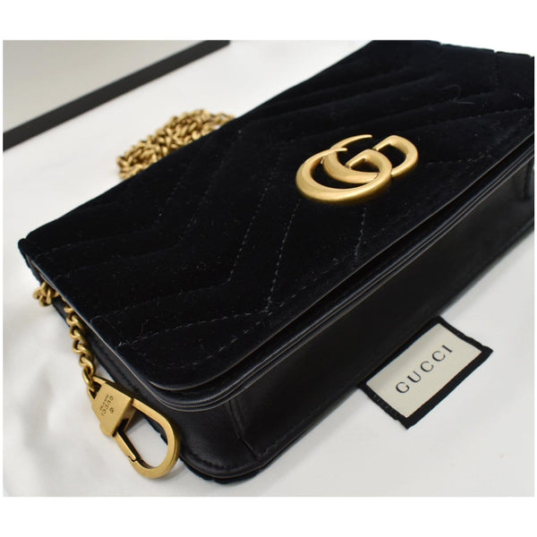 GUCCI GG Marmont Suede Leather Crossbody Bag Black 488426