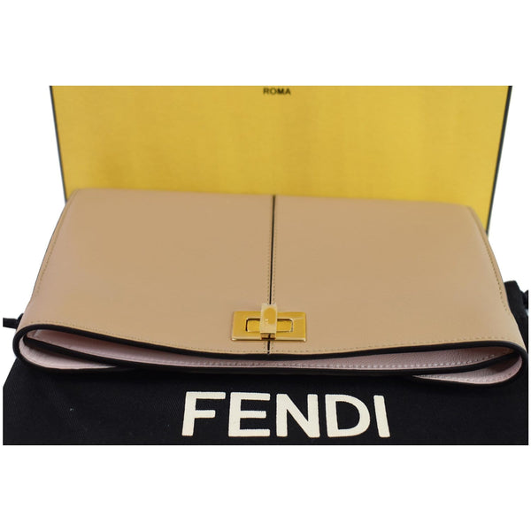 FENDI Peekaboo Iconic Twist Lock Leather Wallet Brown
