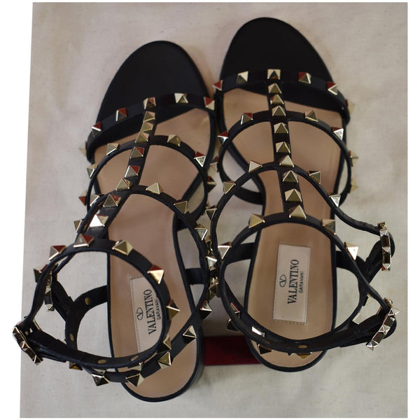 VALENTINO Garavani Caged Rockstud Leather Sandals Black Size 9.5