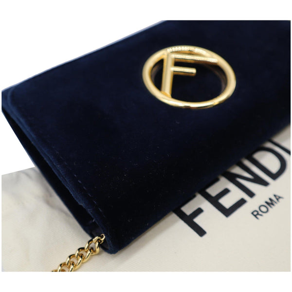 FENDI F Logo Velvet Wallet On Chain Crossbody Bag Dark Blue