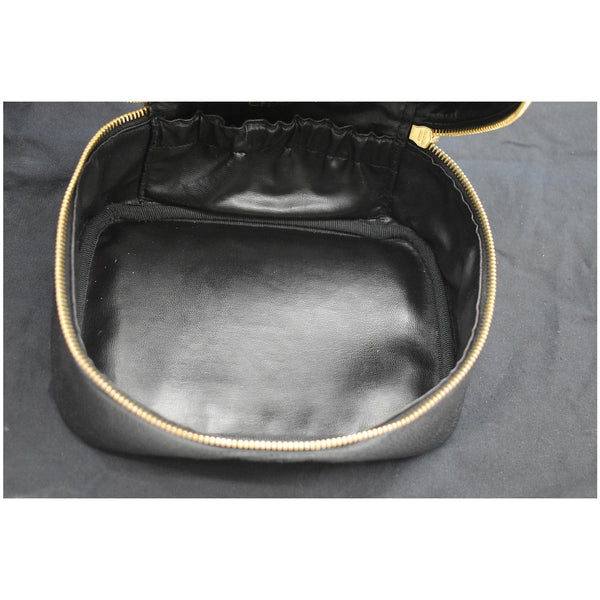 CHANEL Vintage Vanity Case Leather Chain Cosmetic Bag Black