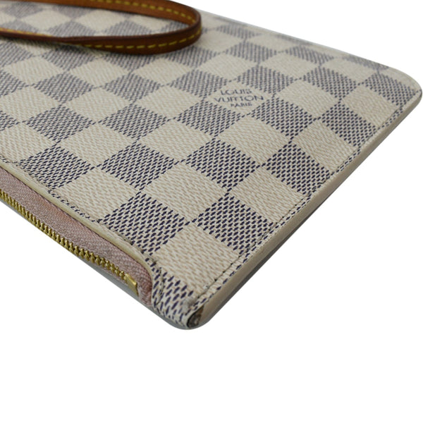 LOUIS VUITTON Neverfull MM Damier Azur Pochette Wristlet Pouch Rose Ballerine