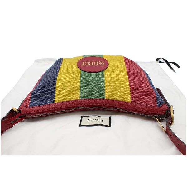 GUCCI Baiadera Stripe Script Logo Half Moon Canvas Hobo Shoulder Bag Multicolor 626422