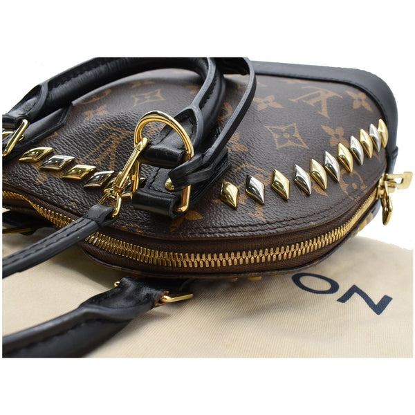 LOUIS VUITTON Studded Alma BB Monogram Macassar Canvas Crossbody Bag Brown