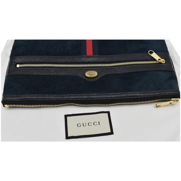 GUCCI Ophidia GG Suede Leather Pouch Clutch Bag Navy Blue 517551