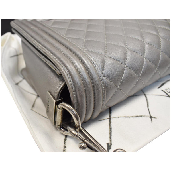 CHANEL Boy Flap with Stingray Lambskin Leather Shoulder Bag Silver