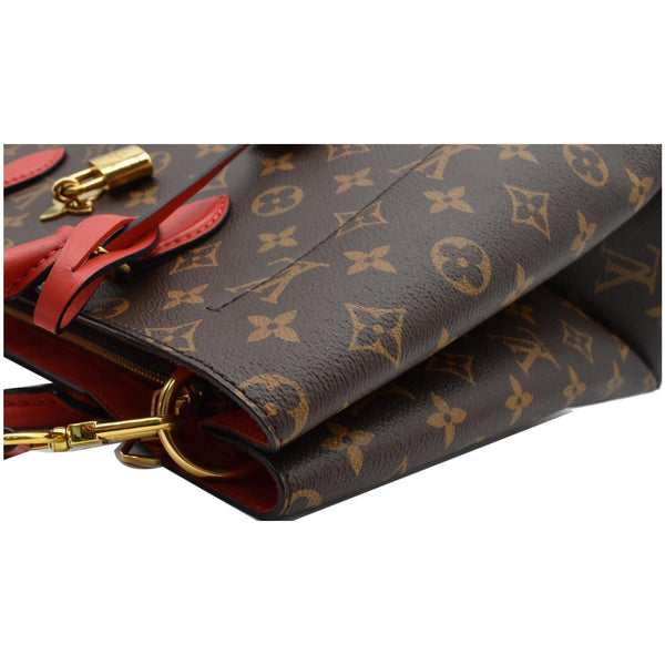 LOUIS VUITTON Flower Monogram Canvas Tote Shoulder Bag Red