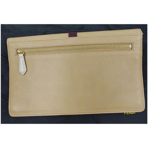 FENDI Tricolor Leather Fendista Envelope Clutch Beige