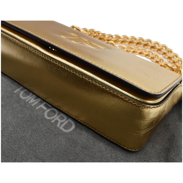 TOM FORD Triple Chain Small Embellished Metallic Leather Shoulder Bag Gold