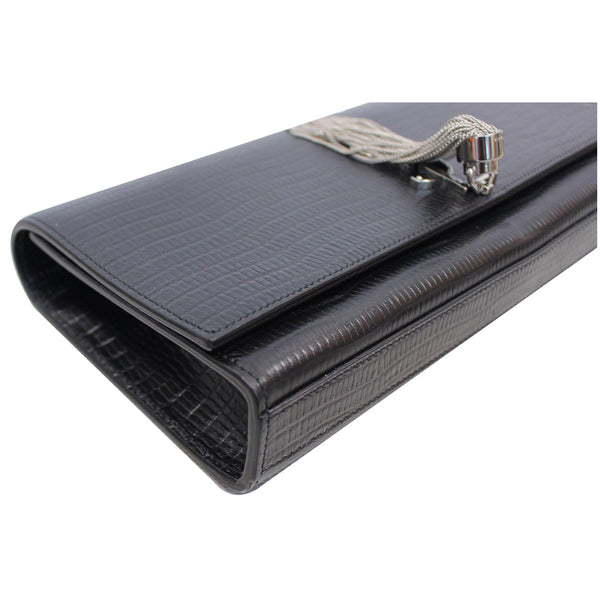 YVES SAINT LAURENT Classic Kate Monogram Tassel Embossed Leather Clutch Black