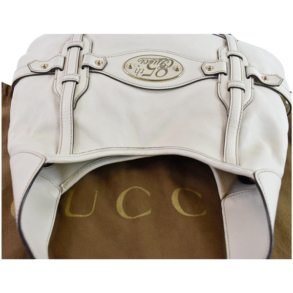 GUCCI 85th Anniversary Horsebit Leather Hobo Bag White 163804