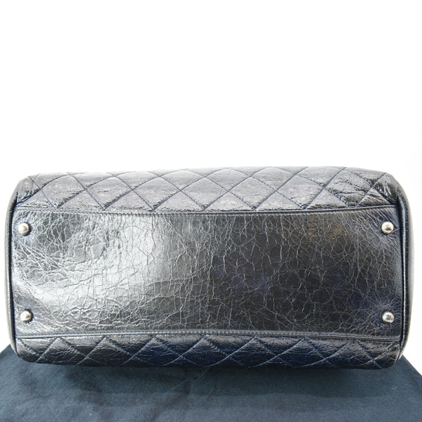 CHANEL Glazed Aged Calfskin Distressed Tote Shoulder Bag Blue