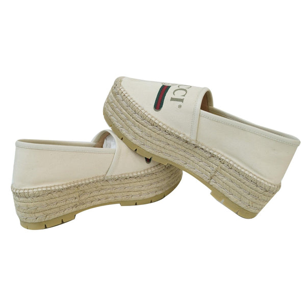 GUCCI Logo Sylvie Espadrilles Canvas Platform Off White 525989 US 8