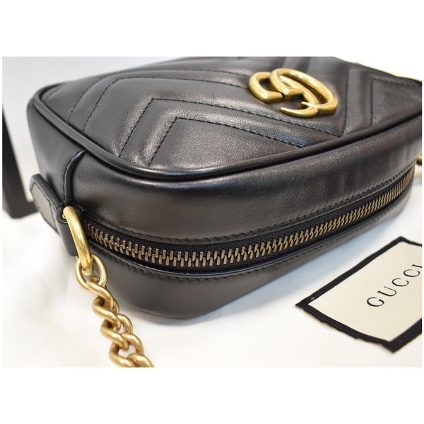 GUCCI GG Marmont Matelasse Mini Leather Crossbody Bag Black 448065
