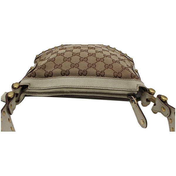 GUCCI Pelham Small GG Canvas Studded Shoulder Bag Beige