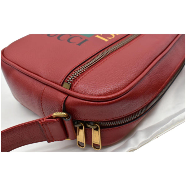 GUCCI Logo Pebbled Leather Shoulder Bag Hibiscus Red 523589