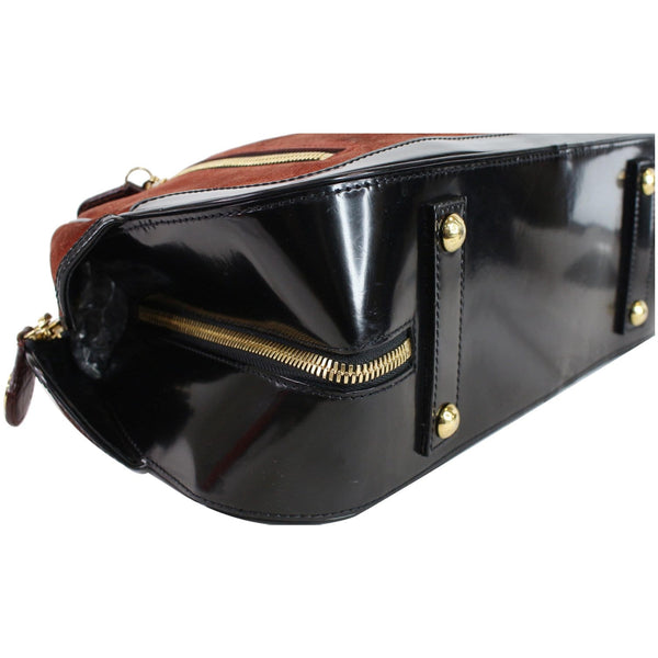 LOUIS VUITTON Stamped Trunk GM Suede Havane Satchel Bag Red