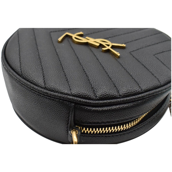 YVES SAINT LAURENT Vinyle Round Chevron Leather Crossbody Bag Black