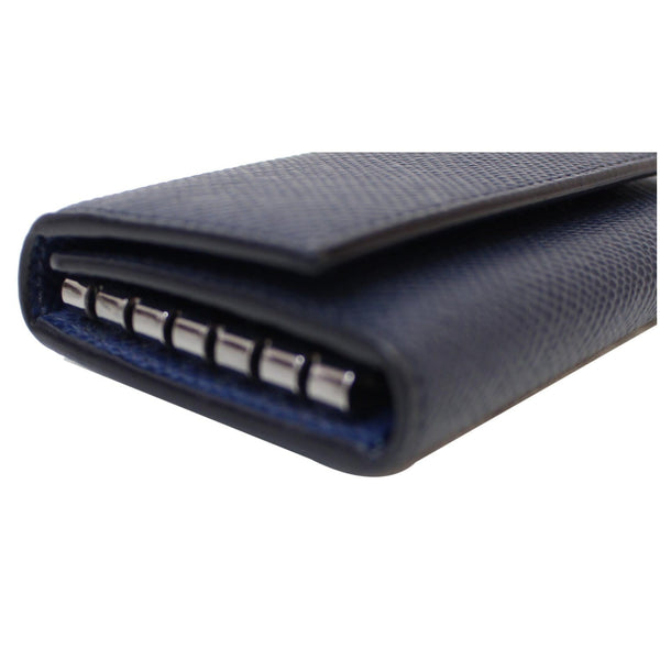 PRADA 6 Key Holder Leather Wallet Blue