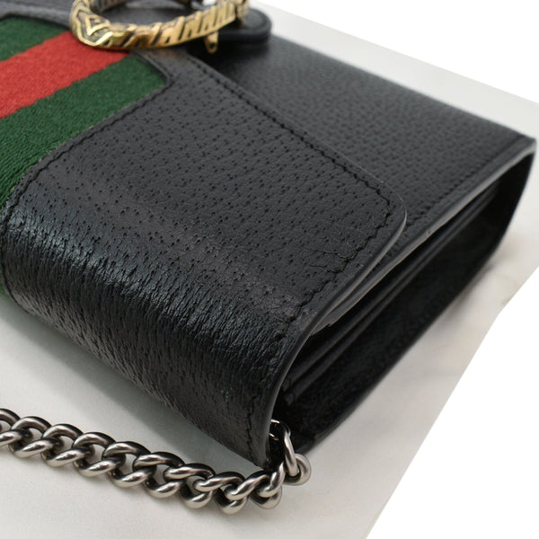 GUCCI Dionysus Mini Web Leather Chain Wallet Black 481377