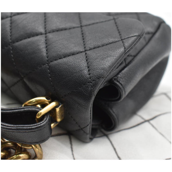 CHANEL Mini Trapezio Flap Quilted Sheepskin Leather Crossbody Bag Black