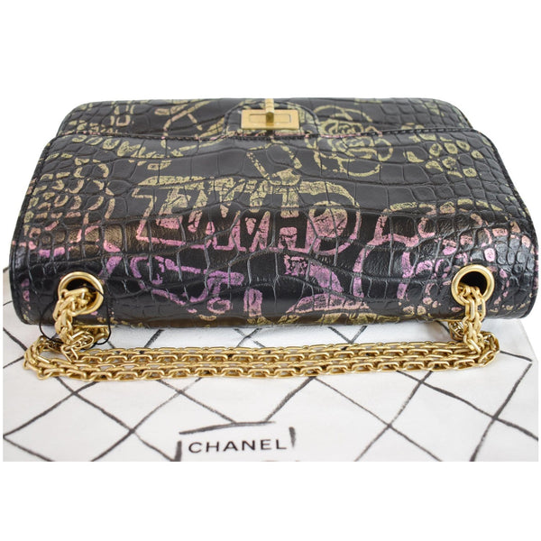CHANEL Reissue 2.55 Flap Crocodile Embossed Graffiti Shoulder Bag Black