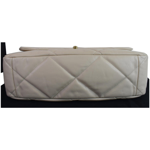 CHANEL Maxi 19 Quilted Goatskin Leather Shoulder Bag Beige