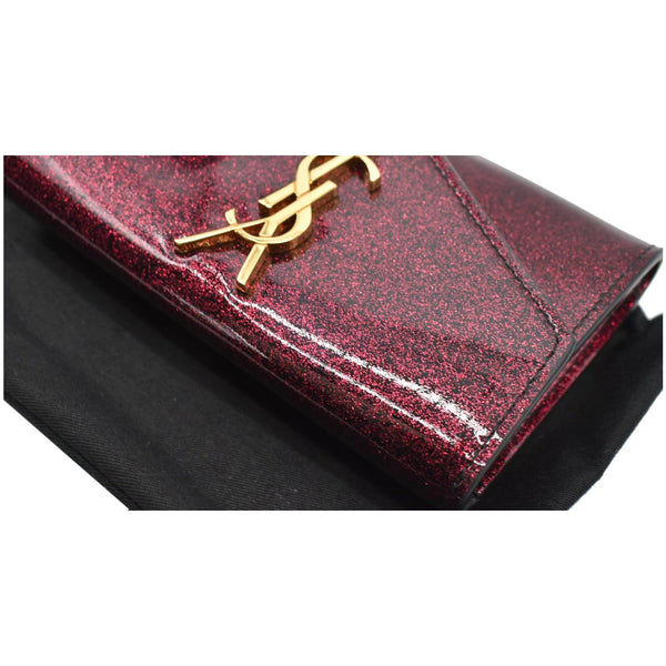 YVES SAINT LAURENT Envelope Glitter Patent Leather Wallet Red