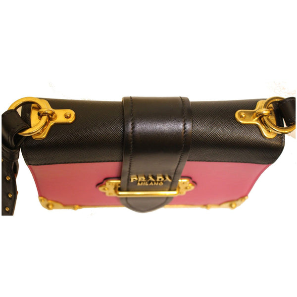 PRADA Cahier City Calf Saffiano Leather Shoulder Bag Black
