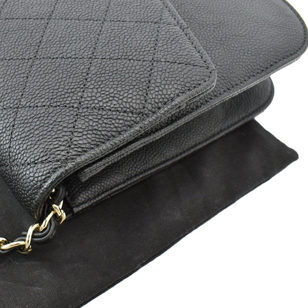 CHANEL Thread Around Caviar Leather Chain Flap Crossbody Bag Black