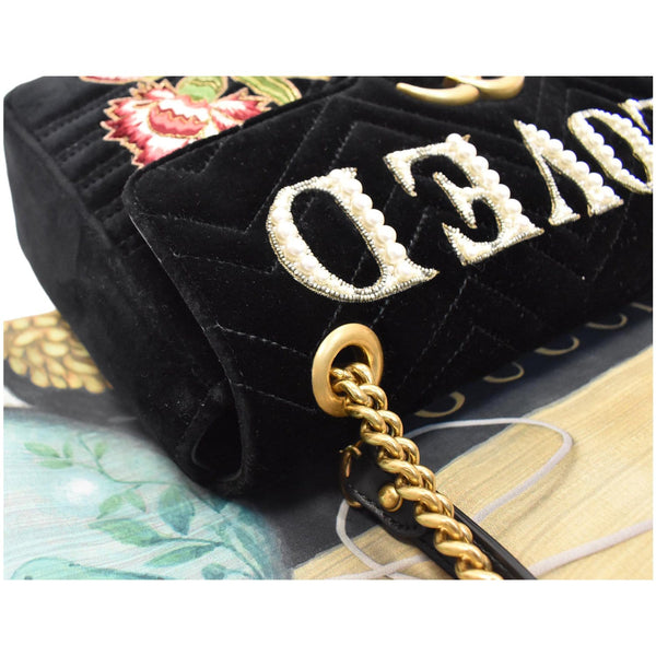 GUCCI Blind For Love Marmont Embroidered Velvet Shoulder Bag Black 443496