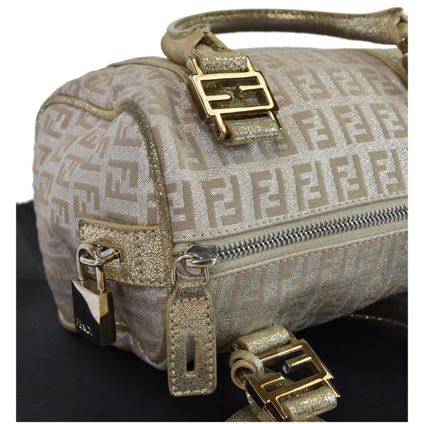 FENDI Selleria Zucca Canvas Leather Boston Bag Gold