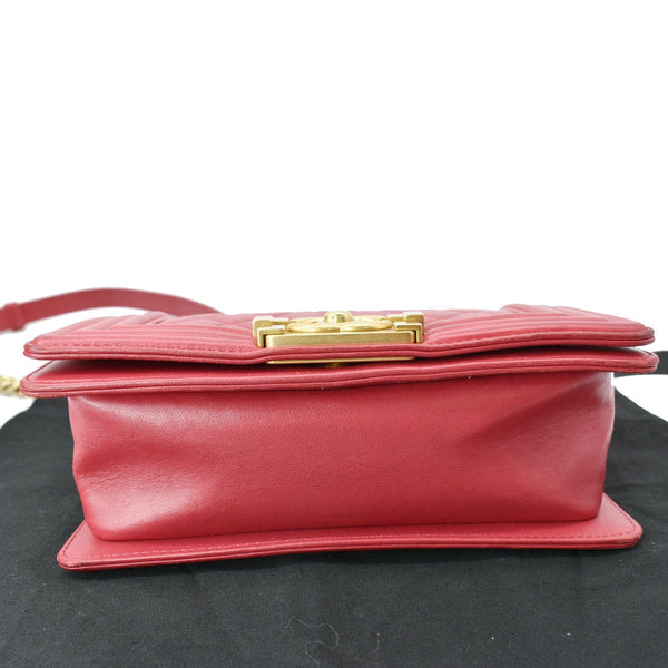 CHANEL Le Boy Small Lambskin Leather Shoulder Bag Red