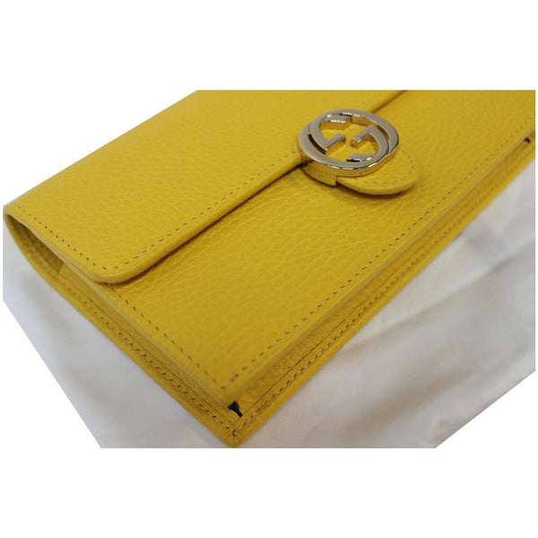 GUCCI GG Interlocking Pebbled Leather Crossbody Bag Yellow 615523
