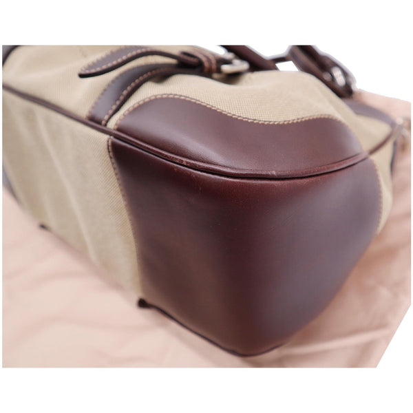 Used Prada Jacquard Logo Canvas Leather Tote Shoulder Bag