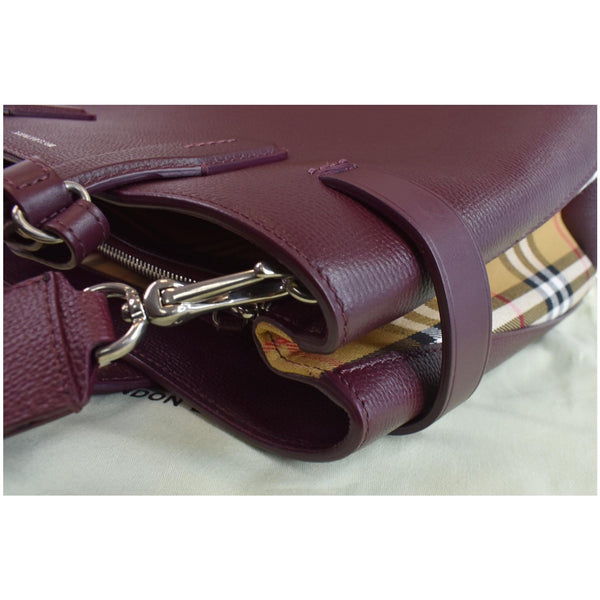 BURBERRY Medium Banner Derby Leather Tote Shoulder Bag Red