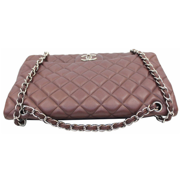 CHANEL Maxi Classic Flap Caviar Leather Shoulder Bag Brown