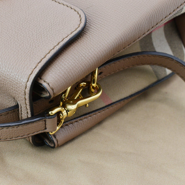 BURBERRY Medium Grainy House Check Leather Tote Shoulder Bag Dark Sand