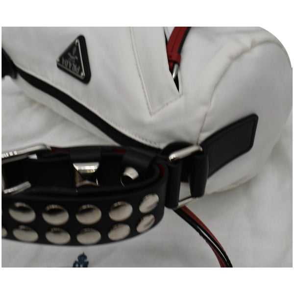 Prada New Vela Cylindrical Nylon Shoulder Bag White