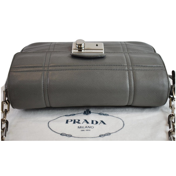 PRADA Saffiano Lux Leather Sound Shoulder Bag Light Grey