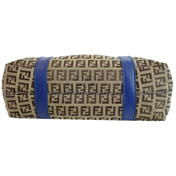 FENDI Zucchino Print Canvas Leather Tote Bag Blue/Brown