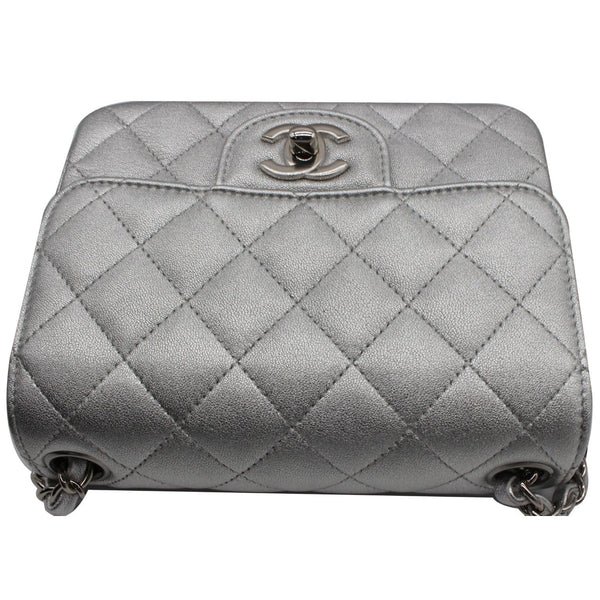CHANEL Mini Square Flap Quilted Leather Shoulder Bag Metallic Silver