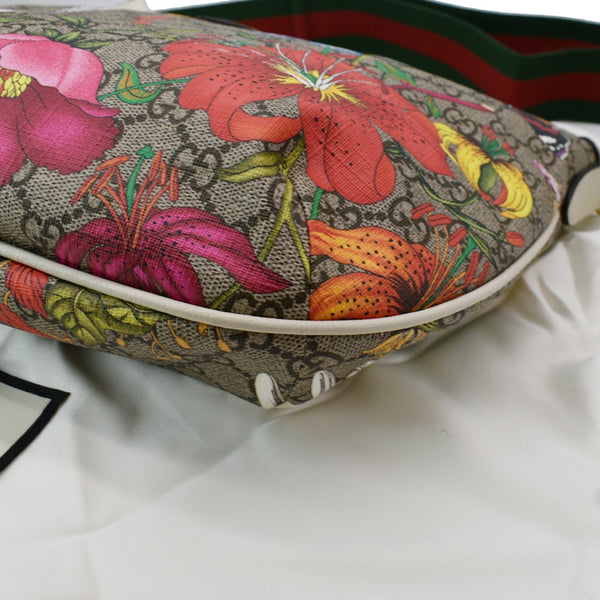 GUCCI Ophidia Half Moon Small Flora GG Canvas Hobo Bag Beige 626509