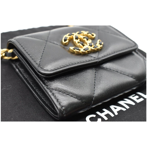 CHANEL 19 Flap Coin Purse Quilted Goatskin Chain Crossbody Bag Black