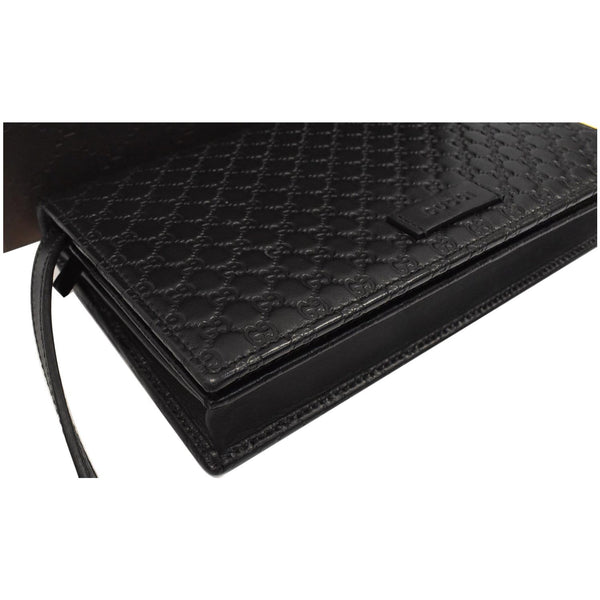 GUCCI GG Micro Guccissima Leather Crossbody Wallet Black 466507