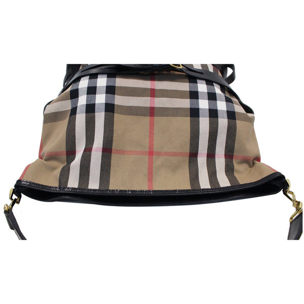 BURBERRY Bridle House Check Canvas Gosford Hobo Bag Black