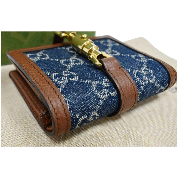GUCCI Jackie 1961 GG Jacquard Denim Card Case Wallet Dark Blue