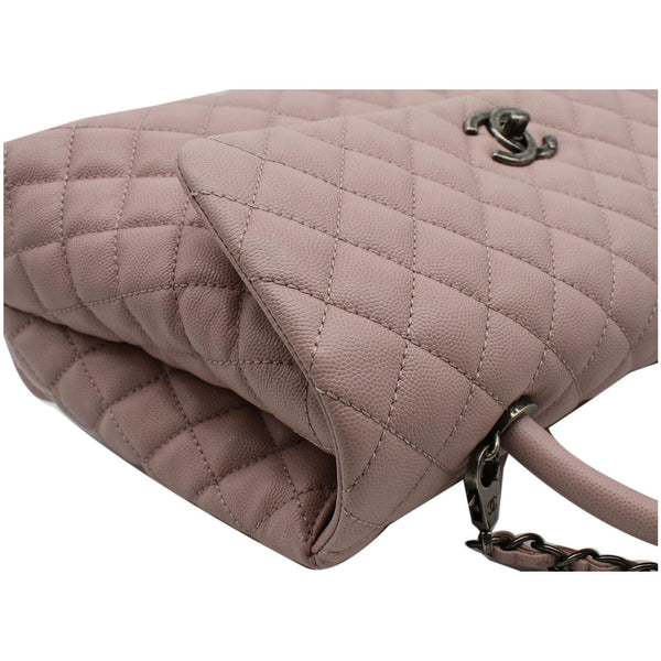 CHANEL Medium Coco Quilted Caviar Leather Top Handle Shoulder Bag Pink