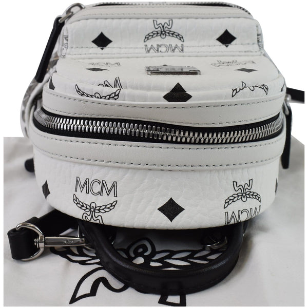 MCM Stark Side Stud Mini Visetos Logo Leather Backpack Bag White